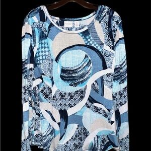 Chico's Abstract Blue and White Long Sleeve Top